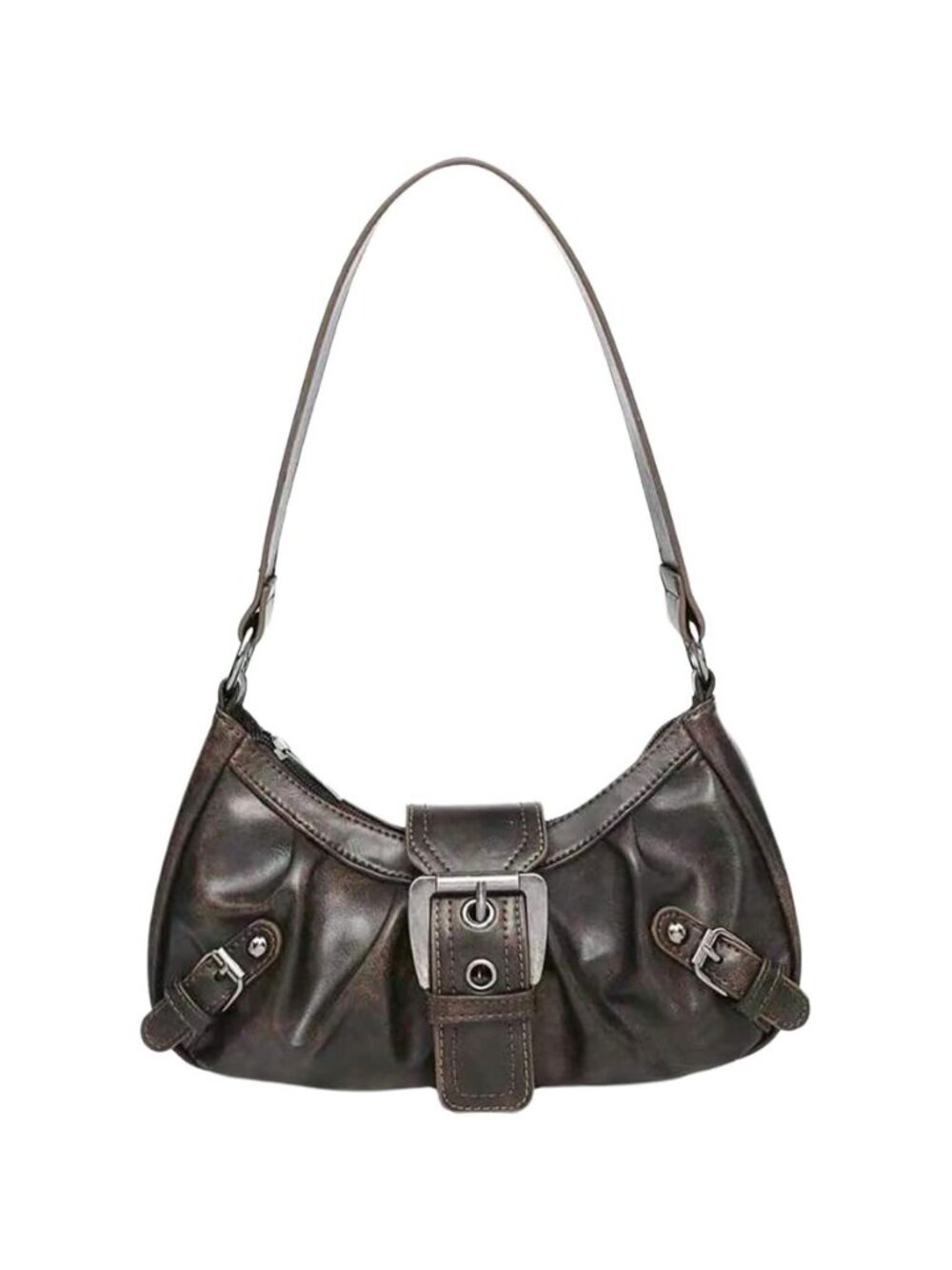 Women's Y2K Buckle Shoulder Bag Punk PU Leather Handbag Clutch Purse